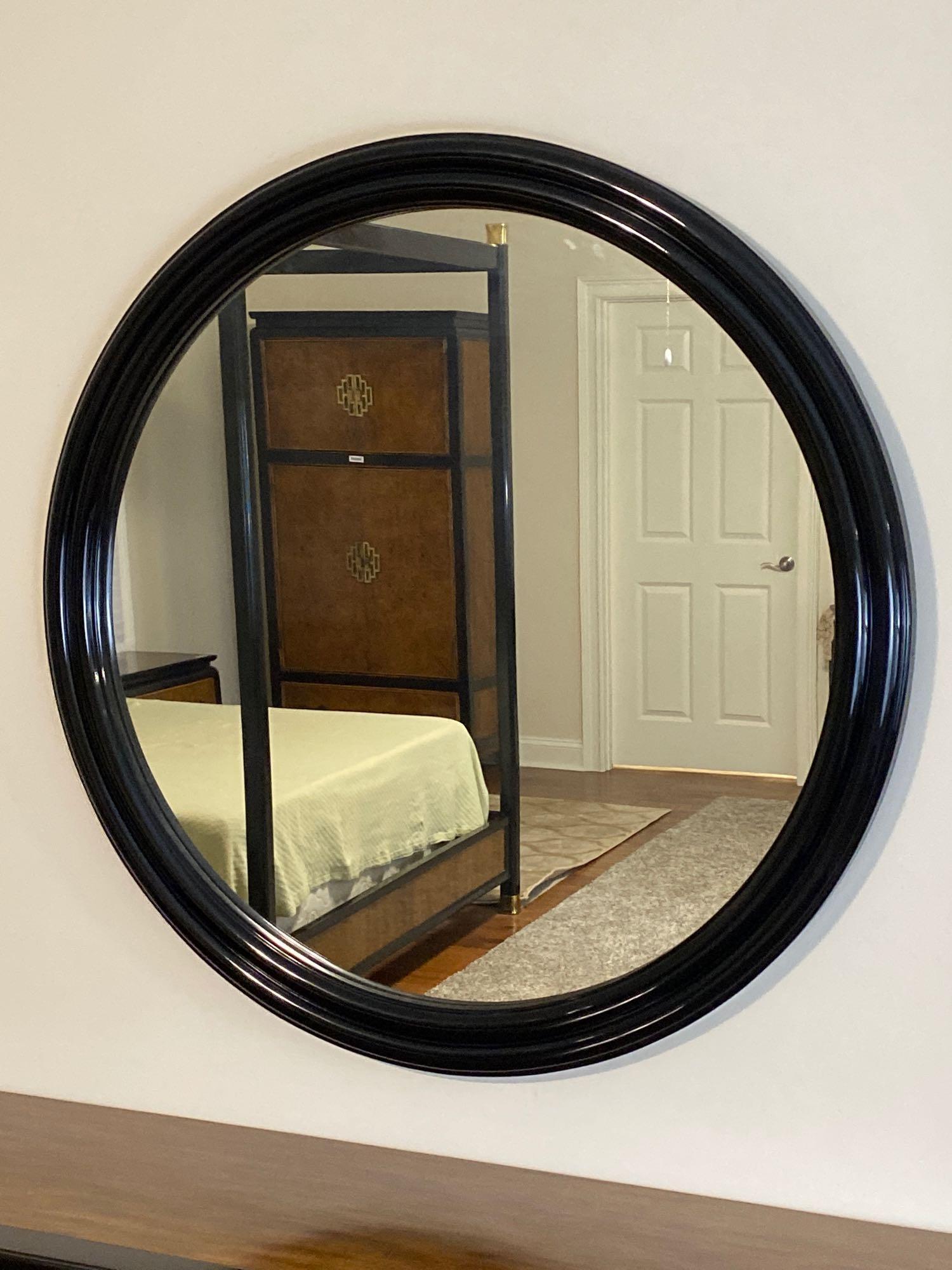 Herendon Black Lacquer Asian Inspired Round Mirror (1 of 3)