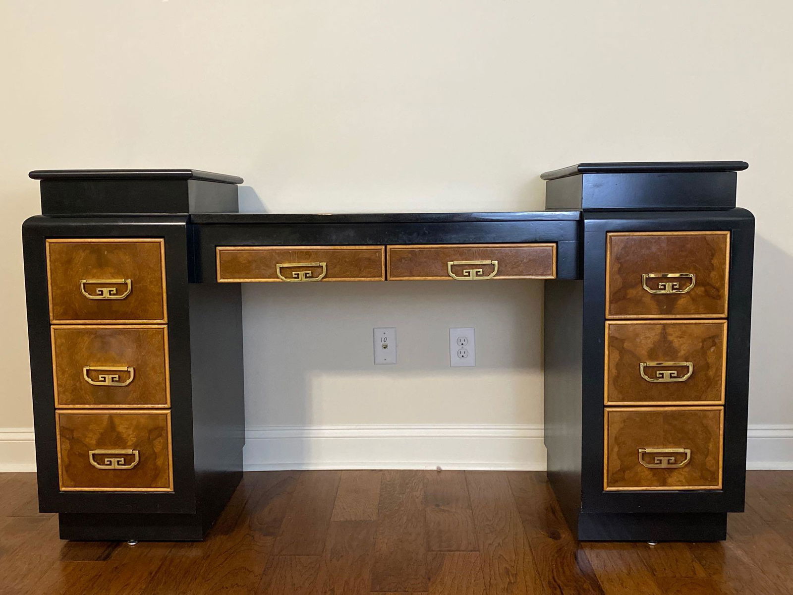 Black Lacquer and Walnut Asian Inspired Desk (1 of 5)