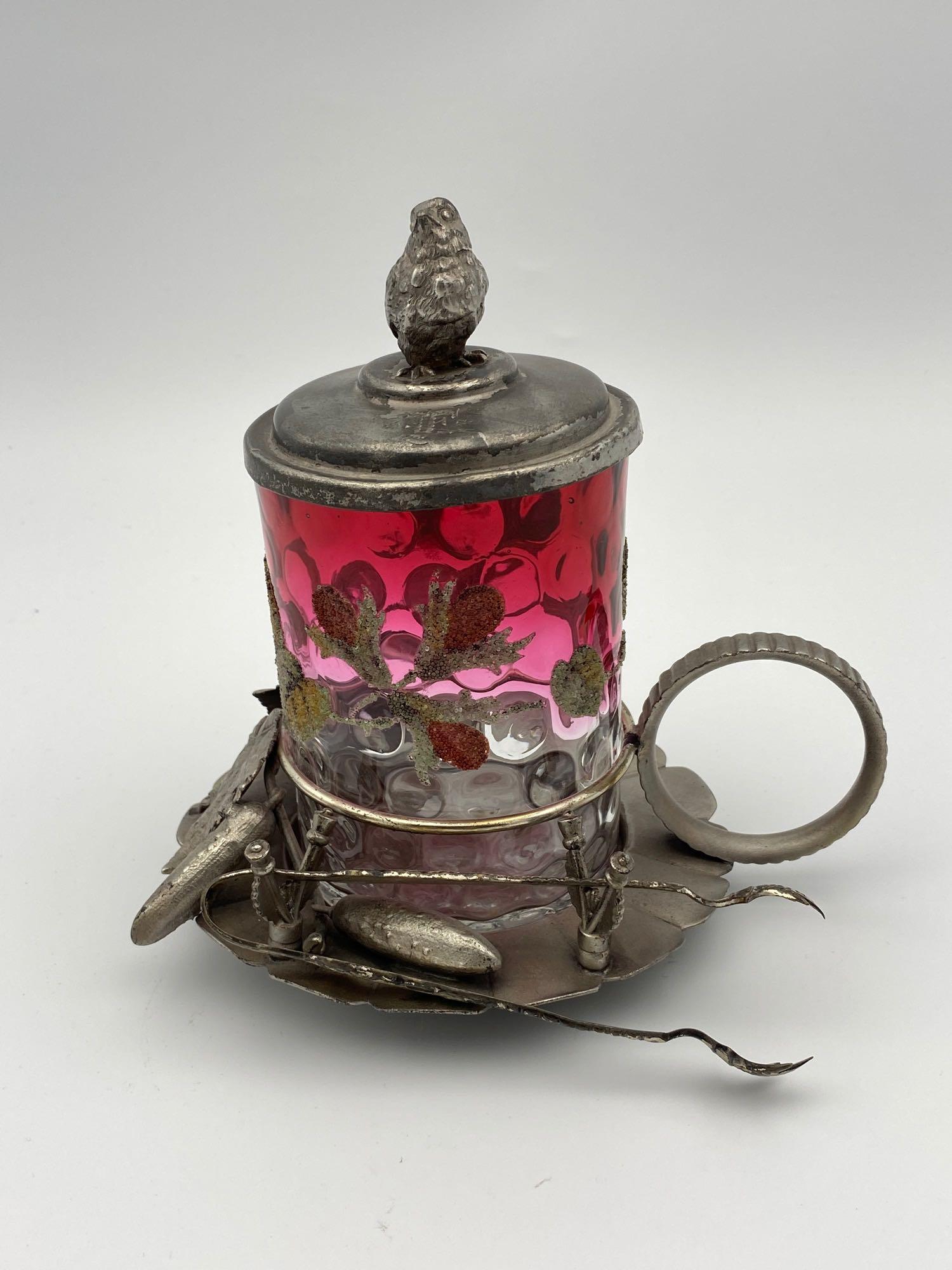 Derby Silver Co. Cranberry Glass Pickle Jar (1 of 9)