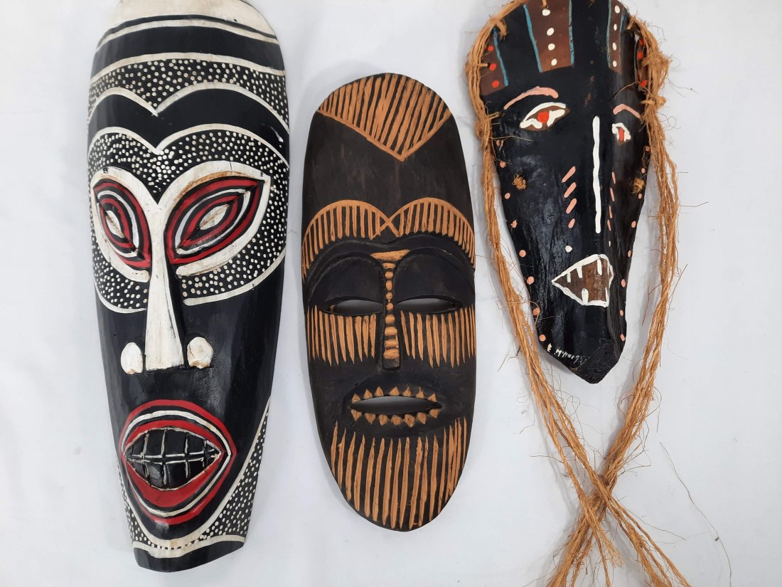 Lot of 3 HAND CARVED wooden Mask (1 of 6)