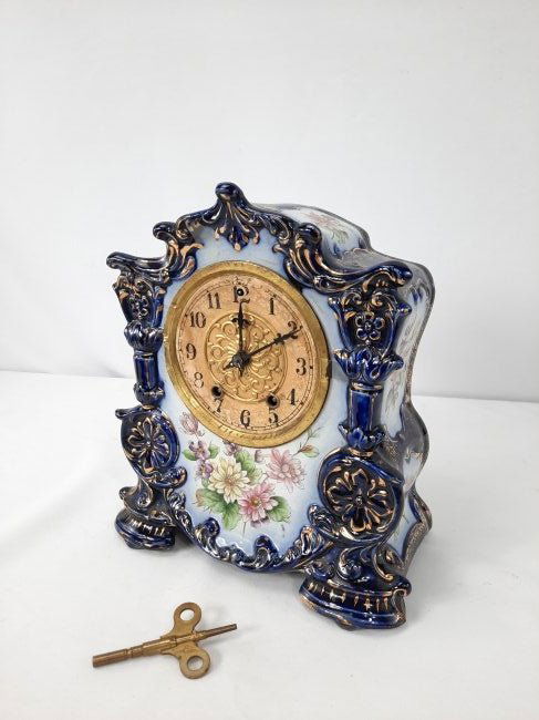 Waterbury "Parlor NO. 95" Blue Porcelain Mantel Clock (1 of 7)