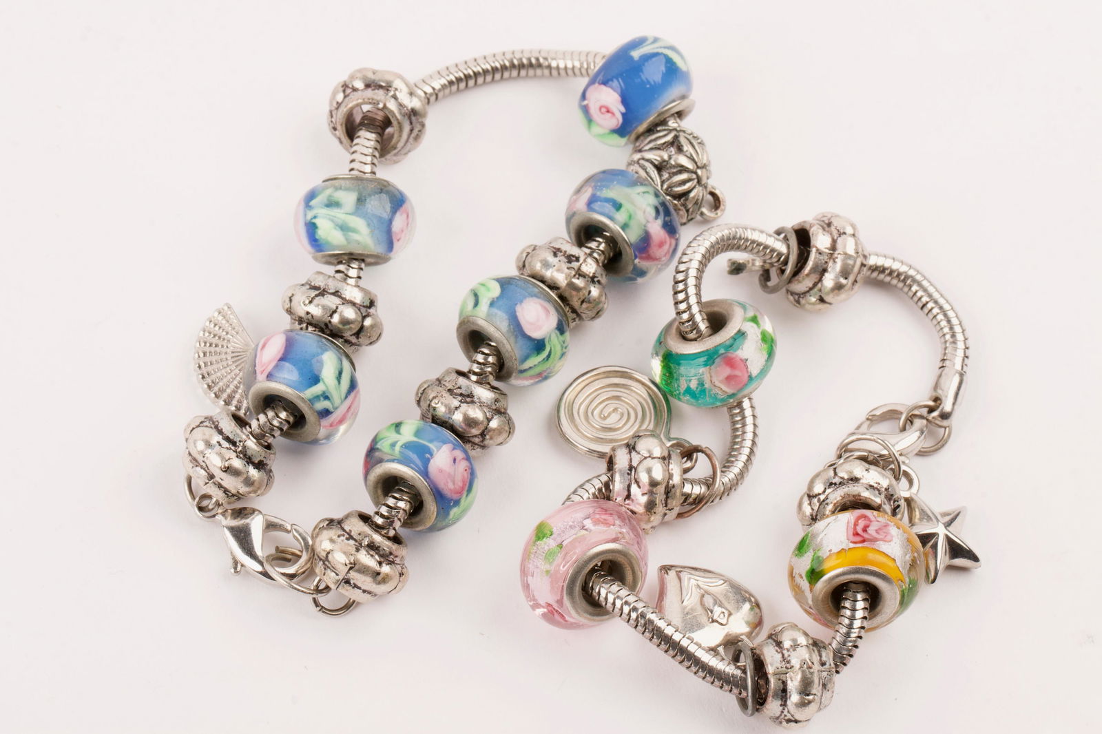 Two Pandora Style Bracelets with Charms: Two Pandora Style Bracelets with Charms Weight 57g, Length 19cm (each)