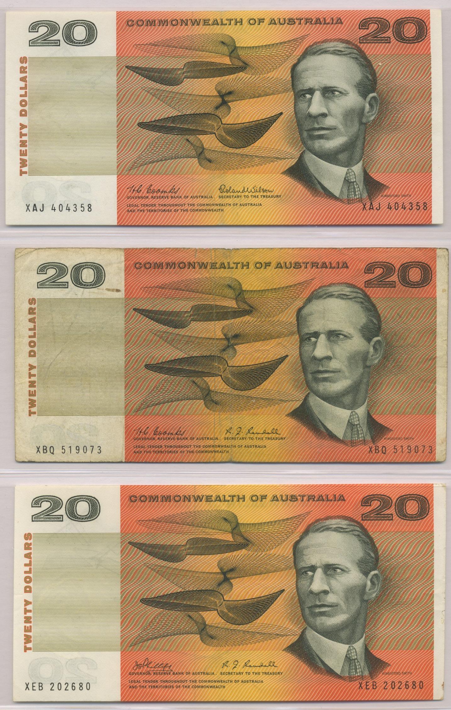Three (3) 1960s Australian Twenty Dollar Notes (1 of 3)