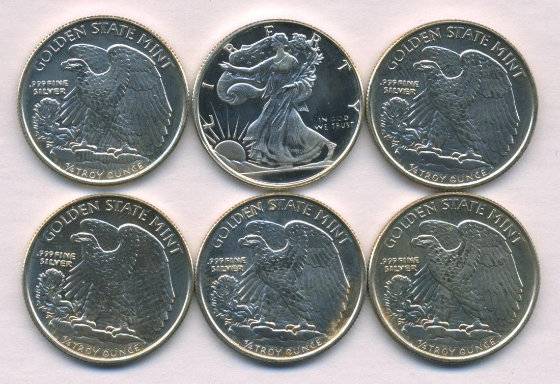 Six (6) Quarter-Troy-Ounce Silver U.S.A. Coins (1 of 2)