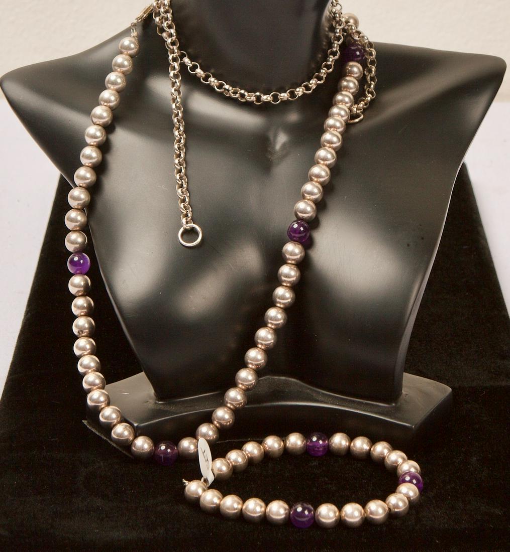 Sterling Silver & Amethyst Necklace, Bracelet + 1 Other (1 of 3)