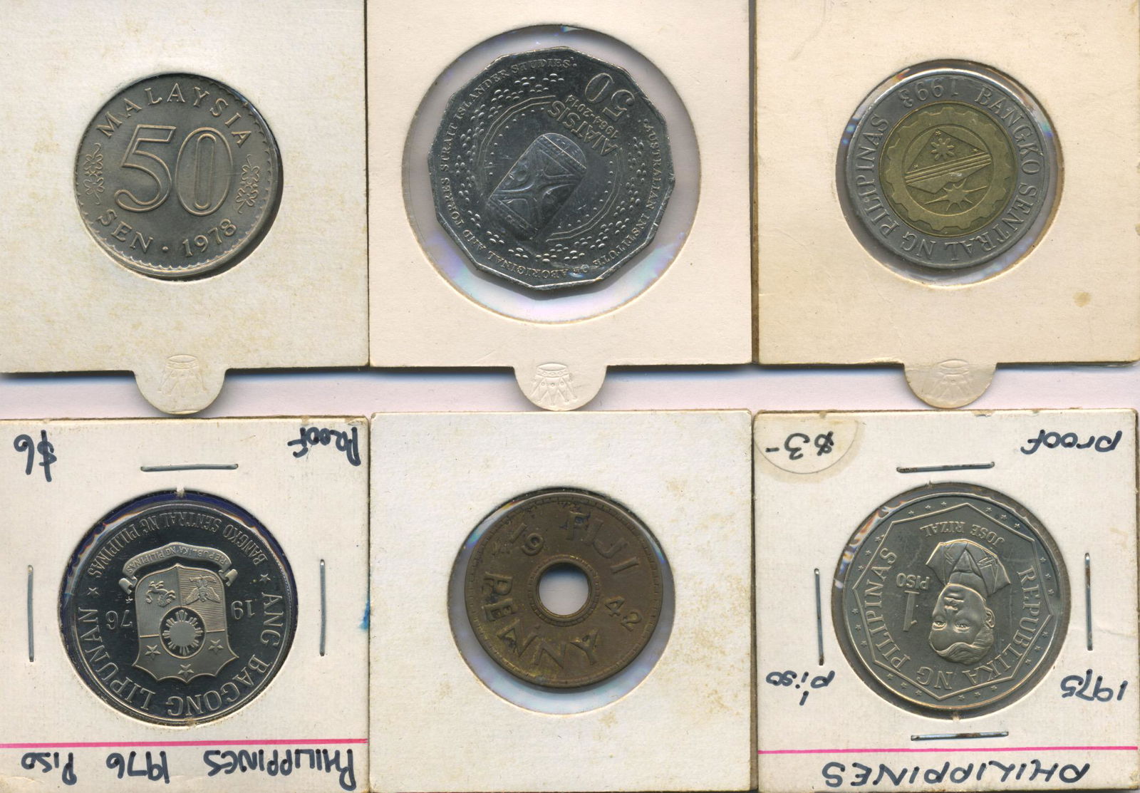 Six (6) Coins - Philippines, Australia, Malaysia, Fiji (1 of 2)