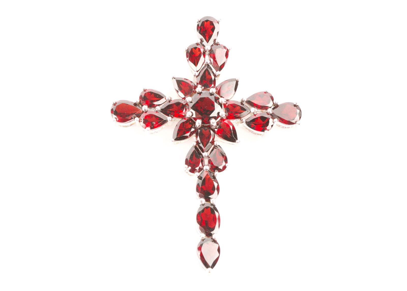 Sterling Silver & Red Cut Crystals Cross Pendant (1 of 1)