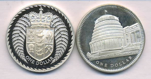 Two (2) New Zealand Silver Dollars: Two late 1970s New Zealand 925 Sterling Silver Dollar Coins, Weight 27.2g each, Total Weight 54.4g (1.8oz)