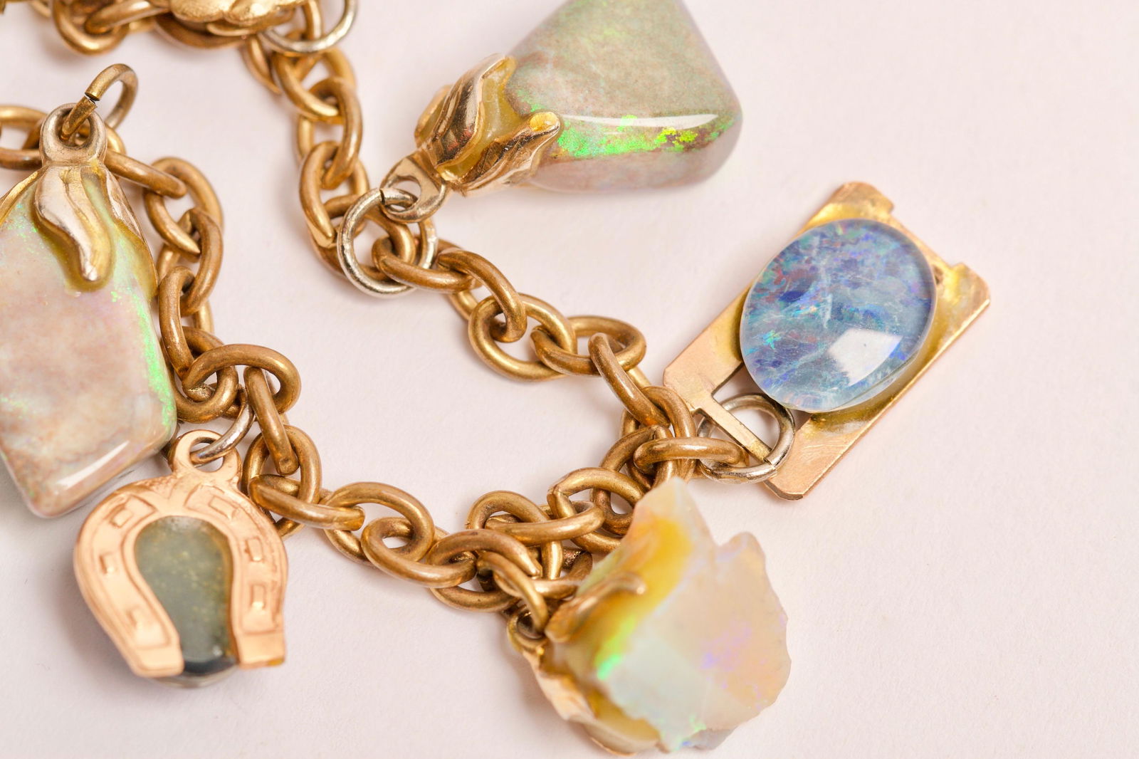 Australian Opal & Gold Lined Charm Bracelet: Australian Opal & Gold Lined Charm Bracelet
