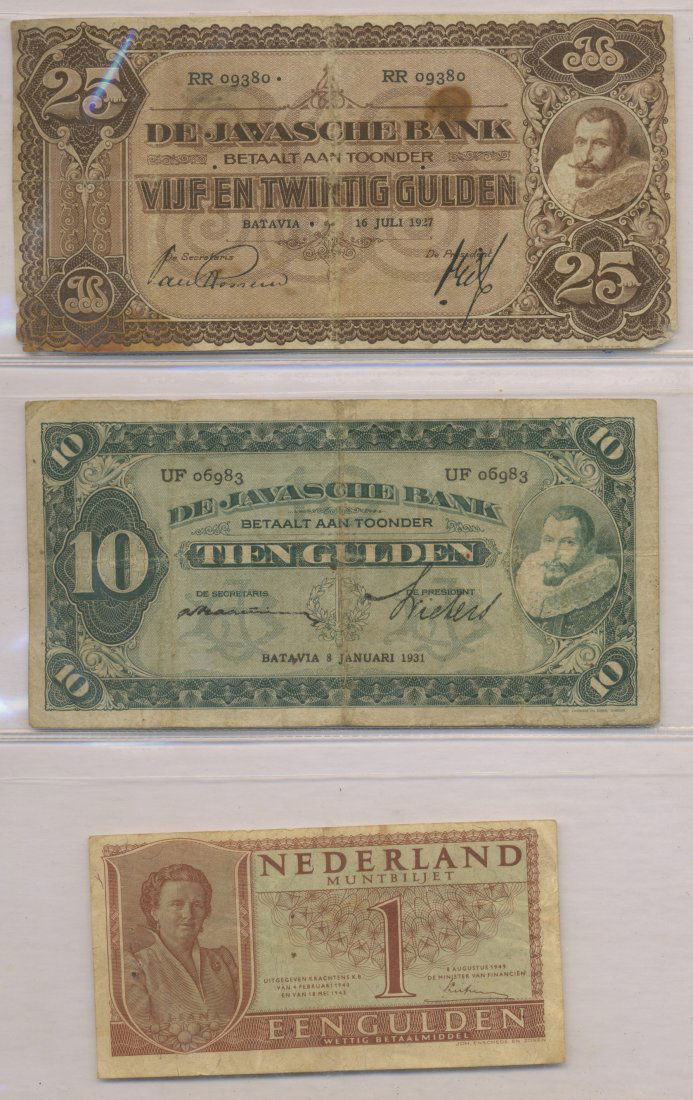 Three (3) Bank Notes - Dutch East Indies and Netherland (1 of 2)