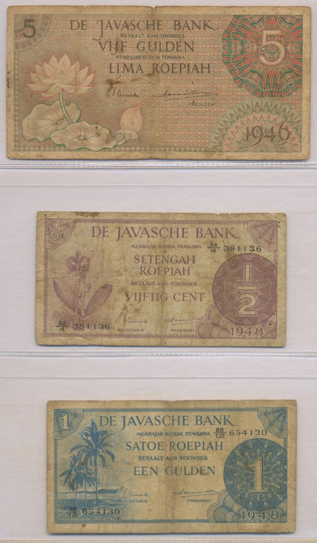 Three (3) Dutch East Indies Bank Notes (1 of 2)