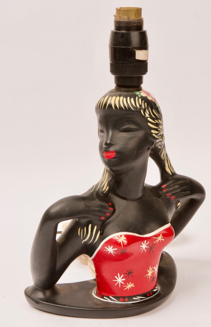 Vintage 1960s Black Lady Lamp: 1960s Black Lady Lamp with Original Shade