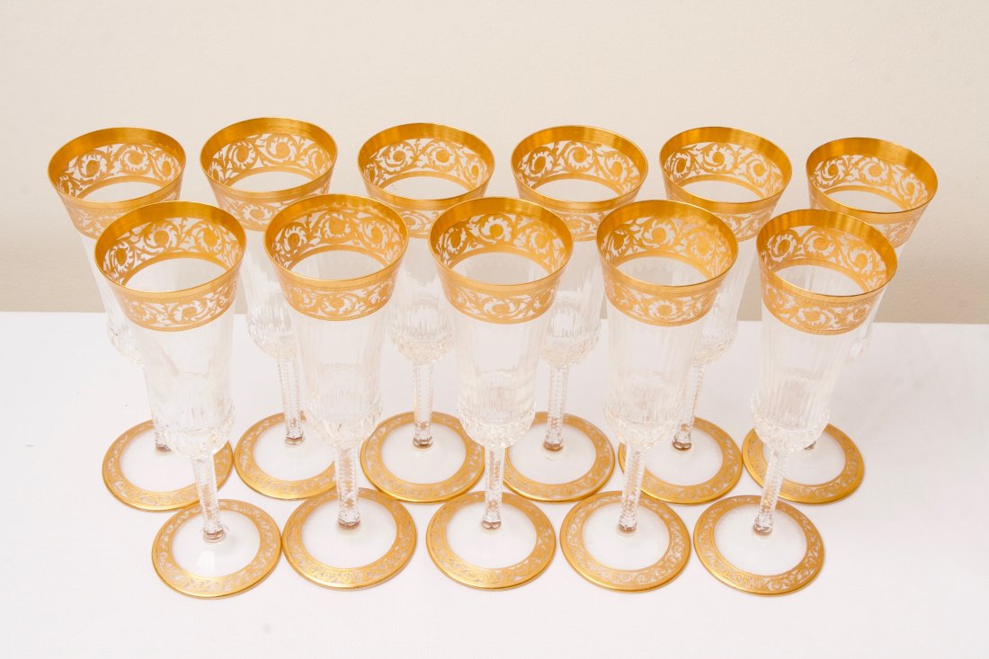 St. Louis Crystal Champagne Glasses with 22K Gold (1 of 7)