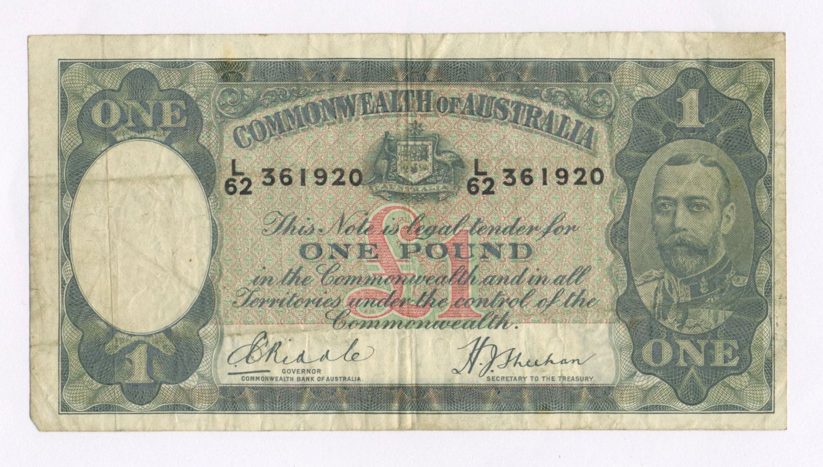 1933 One Pound Bank Note - Riddle & Sheehan (1 of 2)