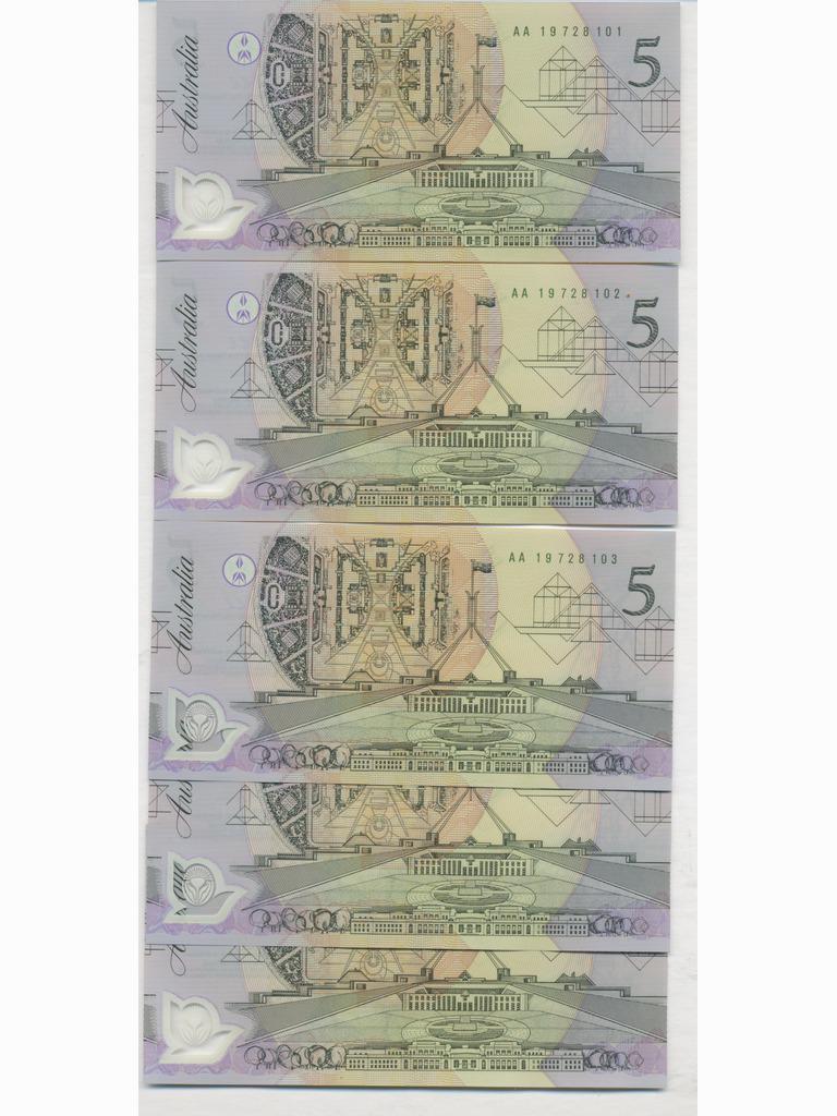 Five (5) Consecutive Australian Polymer Five Dollar (1 of 2)