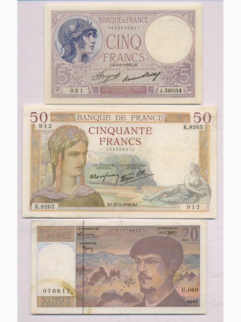 Three (3) French Bank Notes (1 of 2)
