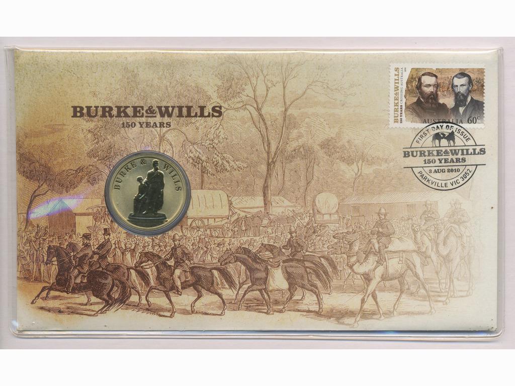2010 Australian One Dollar Burke & Wills Collector Coin: 2010 One Dollar Collector Coin, commemorating 150 years since the famous Burke and Wills expedition into Australia’s heartland. Coin issued under Elizabeth II. Proof condition in sleeve.