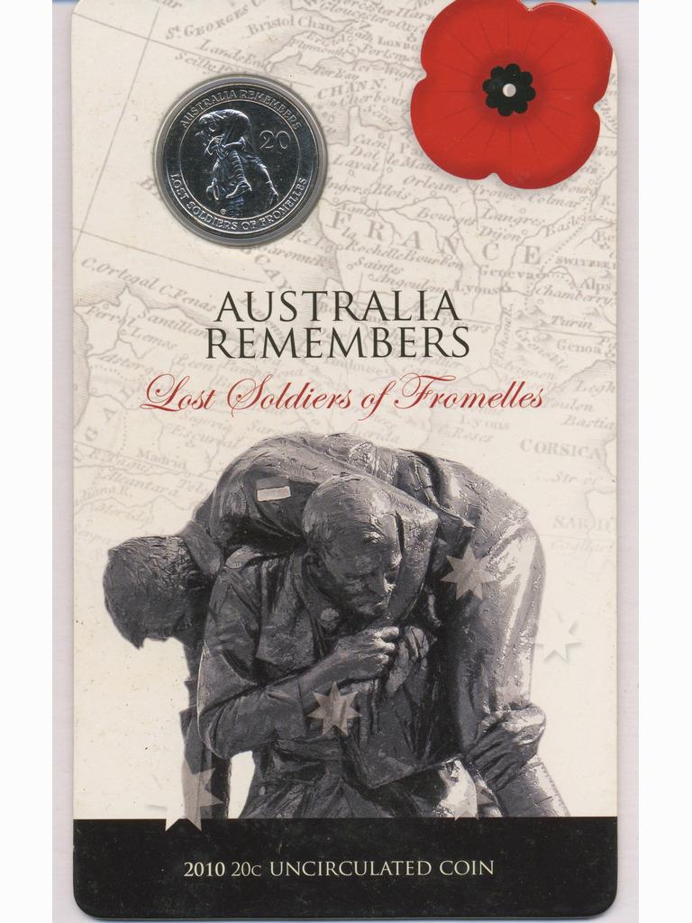 2010 Australia Remembers 20-cent Coin: Uncirculated Australia Remembers Collector Coin