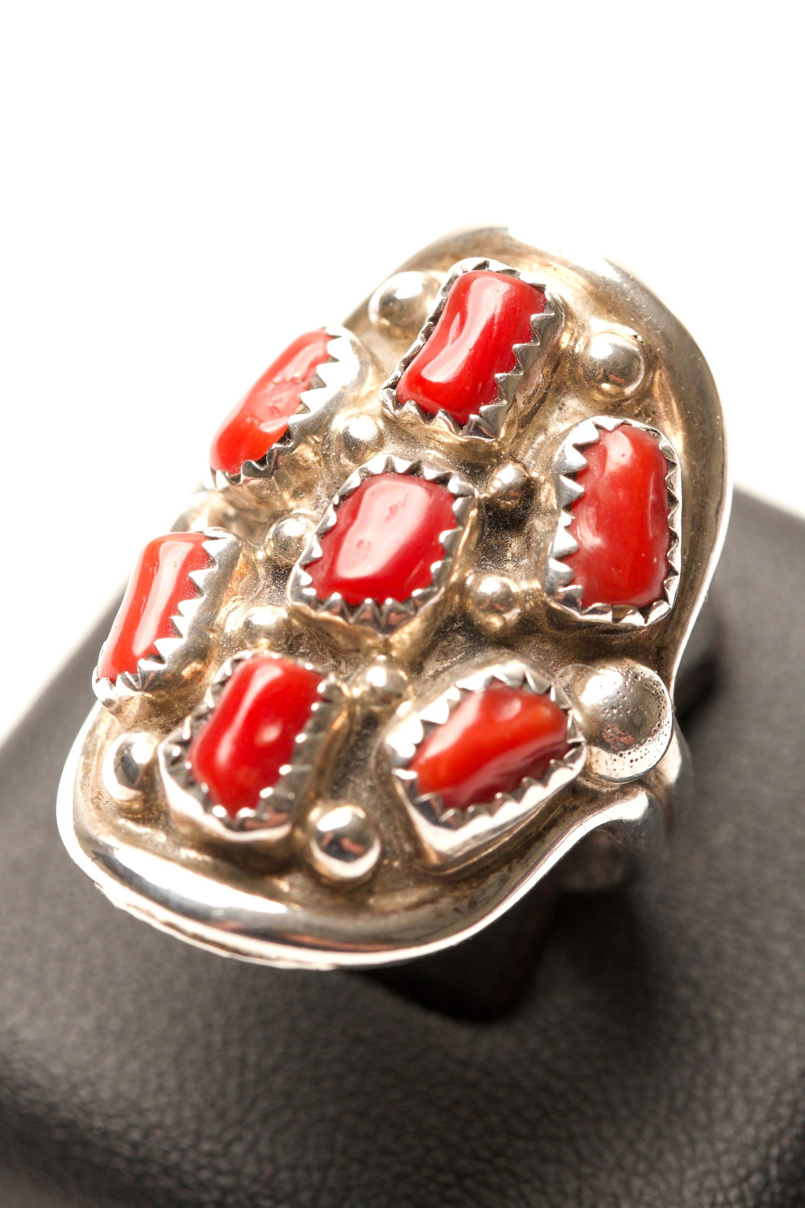 Native American Coral & Sterling Silver Signed Ring (1 of 4)