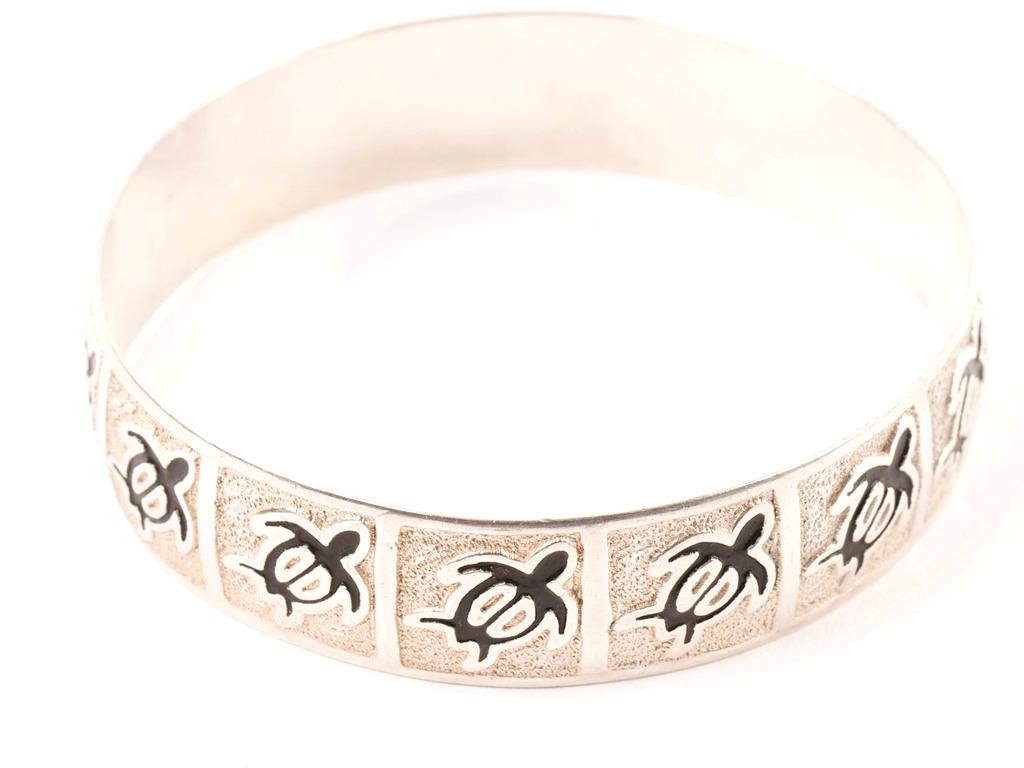 Two (2) Sterling Silver Bangles â€“ Navajo Turtle & (1 of 5)