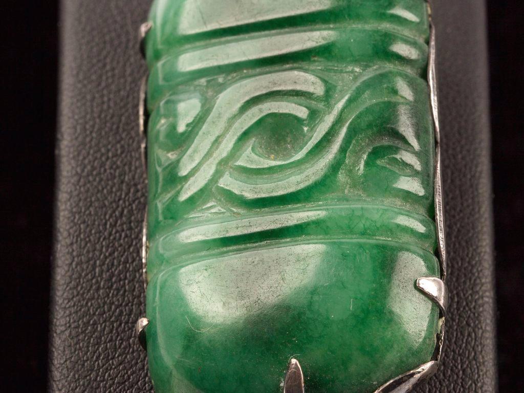 Early Aztec Design Green Stone & Sterling Silver Brooch (1 of 3)