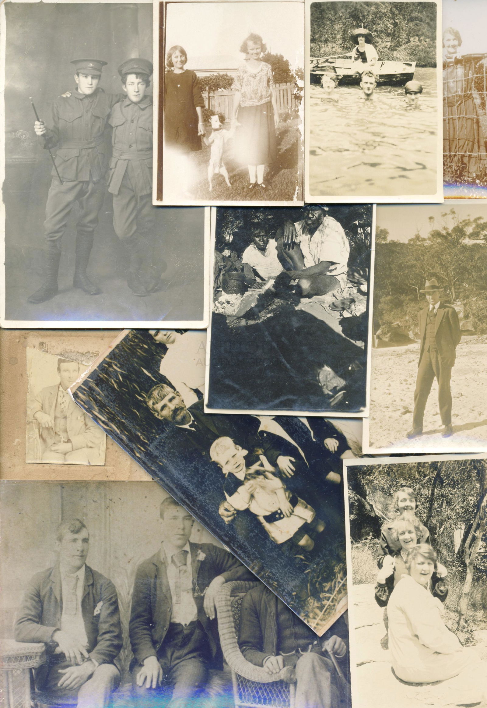 Early Australian Photographs & Postcards (26): Twenty-six (26) Early Australian Photographs including Articles, Vintage Post Cards, Photographic Collection including: Postcard Addressed to Privates Hector Hutchison and Jack Johnson in 1916 Antique