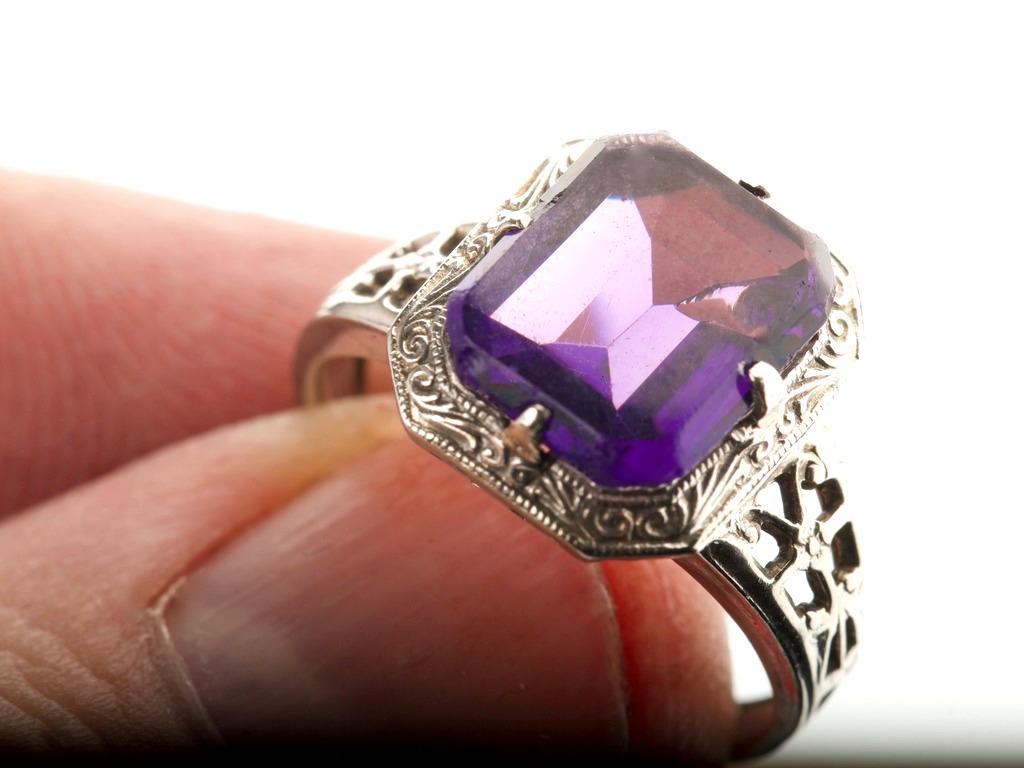 Antique 14K White Gold & Amethyst Cocktail Ring (1 of 3)
