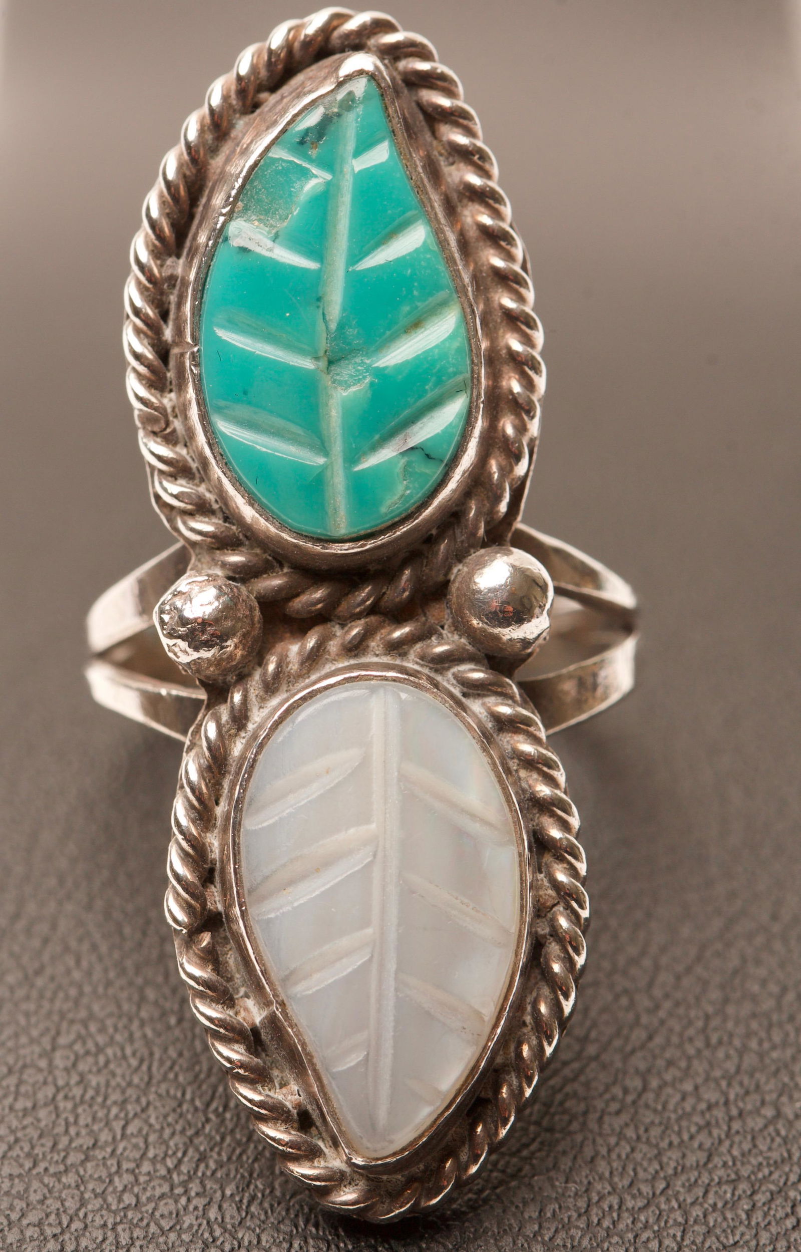 Zuni Mother of Pearl, Turquoise & Sterling Ring (1 of 5)