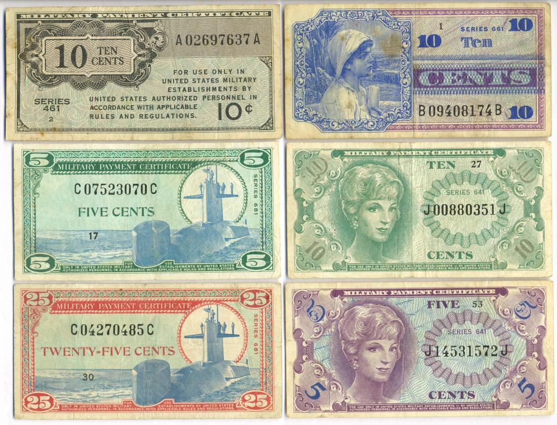 WW2 - 1960s Military Payment Certificates (6) (1 of 2)