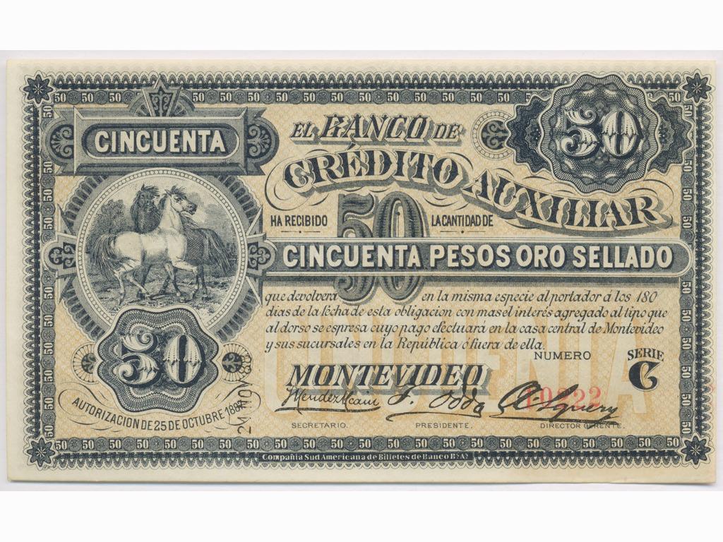 1888 Uruguayan Fifty Peso Note (1 of 2)