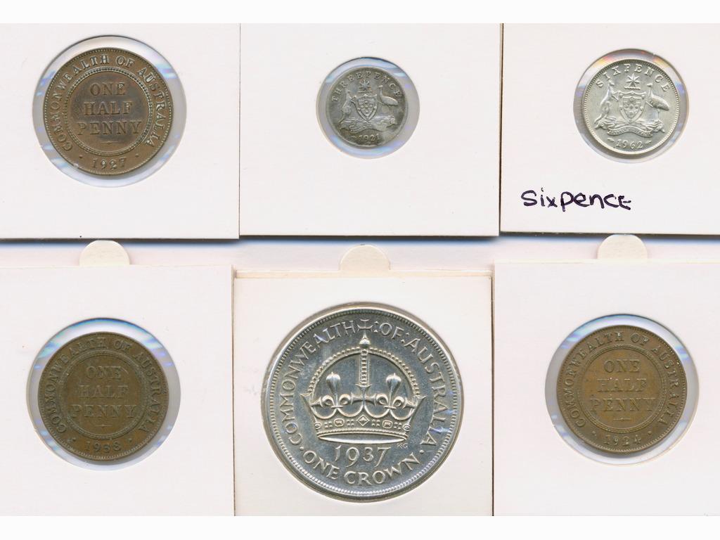 Six Australian Coins incl. 1937 Crown 925 Silver (1 of 2)
