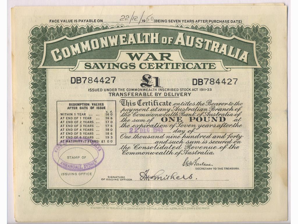 1950 C.O.A. War Savings Certificate - One Pound (1 of 2)