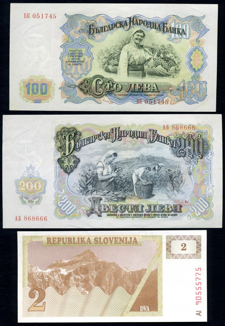 Three (3) Bulgarian and Slovenian Notes (1 of 3)