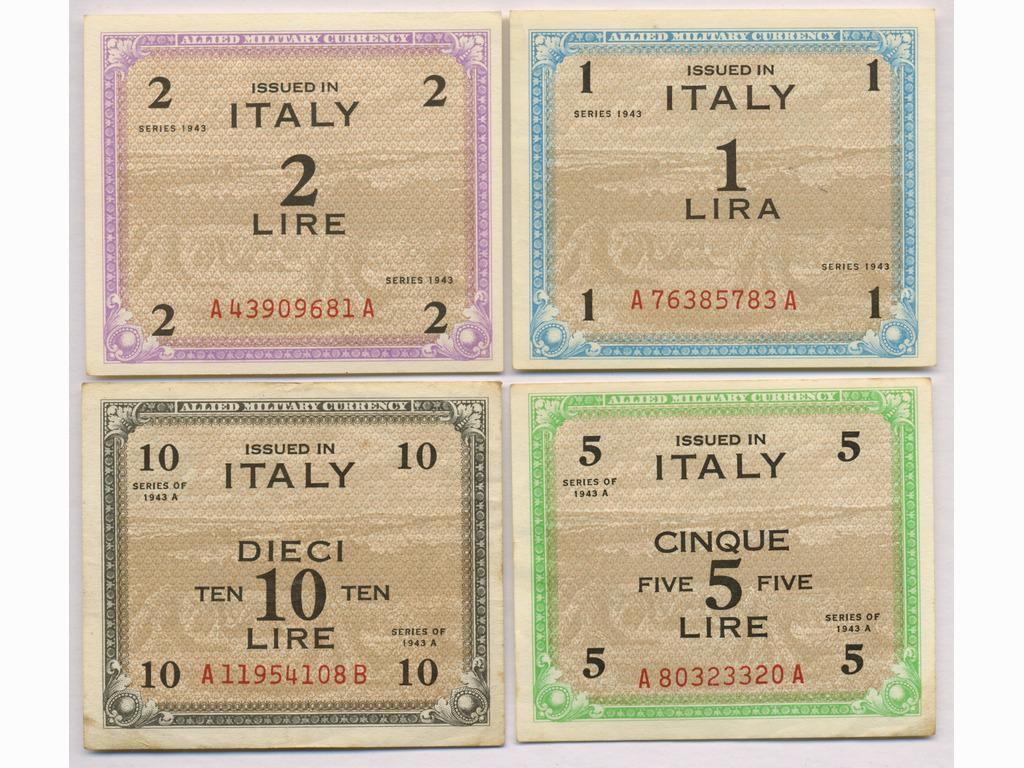 Four (4) 1943 Italian WW2 Allied Occupation Notes (1 of 2)