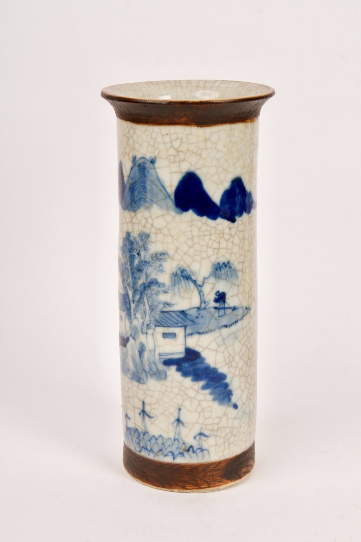Blue & White Japanese Vase Depicting Rural Japan (1 of 4)