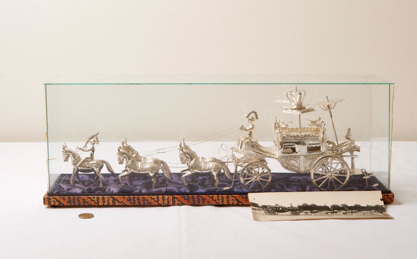Glass-Cased Oriental Silver Horse & Carriage (1 of 6)