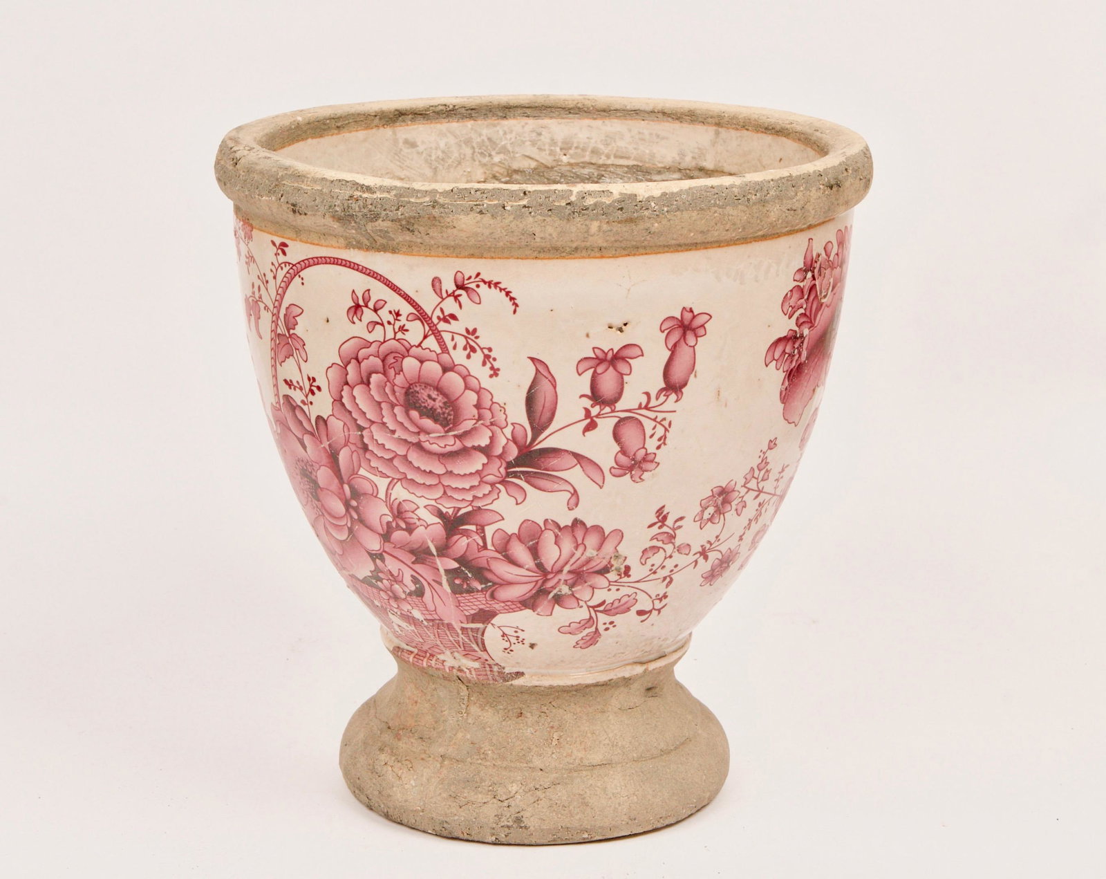 Floral Glazed Cement Plant Pot: Quantity: 1 Condition: Good Condition Height: 24cm or approximately 9.45 inches Width: 24cm or approximately 9.45 inches Depth: 24cm or approximately 9.45 inches Item location: NSW, Austral