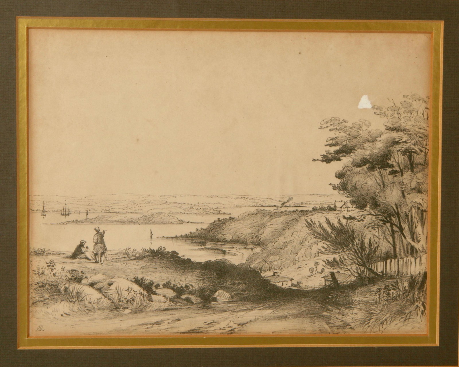 Early Printed Sketch: Frame Dimensions: 39 x 43 cm Quantity: 1 Condition: Fair Condition Art > Prints & Multiples Height: 17.25cm or approximately 6.79 inches Width: 22.75cm or approximately 8.96 inch