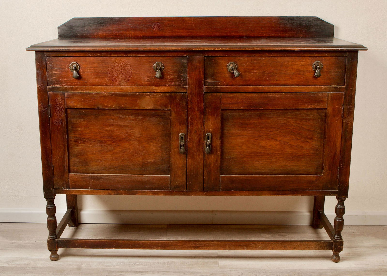 1930s Wooden Side Board with Manufacturers Stamp (1 of 2)