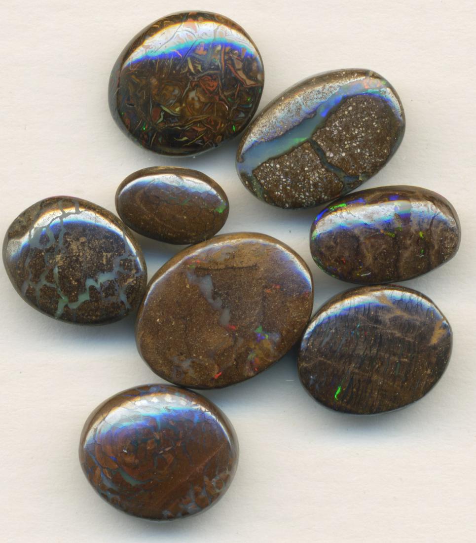 Yowa Boulder Opals 12.75CT: Quantity: 8 Condition: Fair Condition Weight: 63.75g or approximately 2.25oz Origin: American Materials: Opal Item location: NSW, Australia Shipping: In-house shipping ava