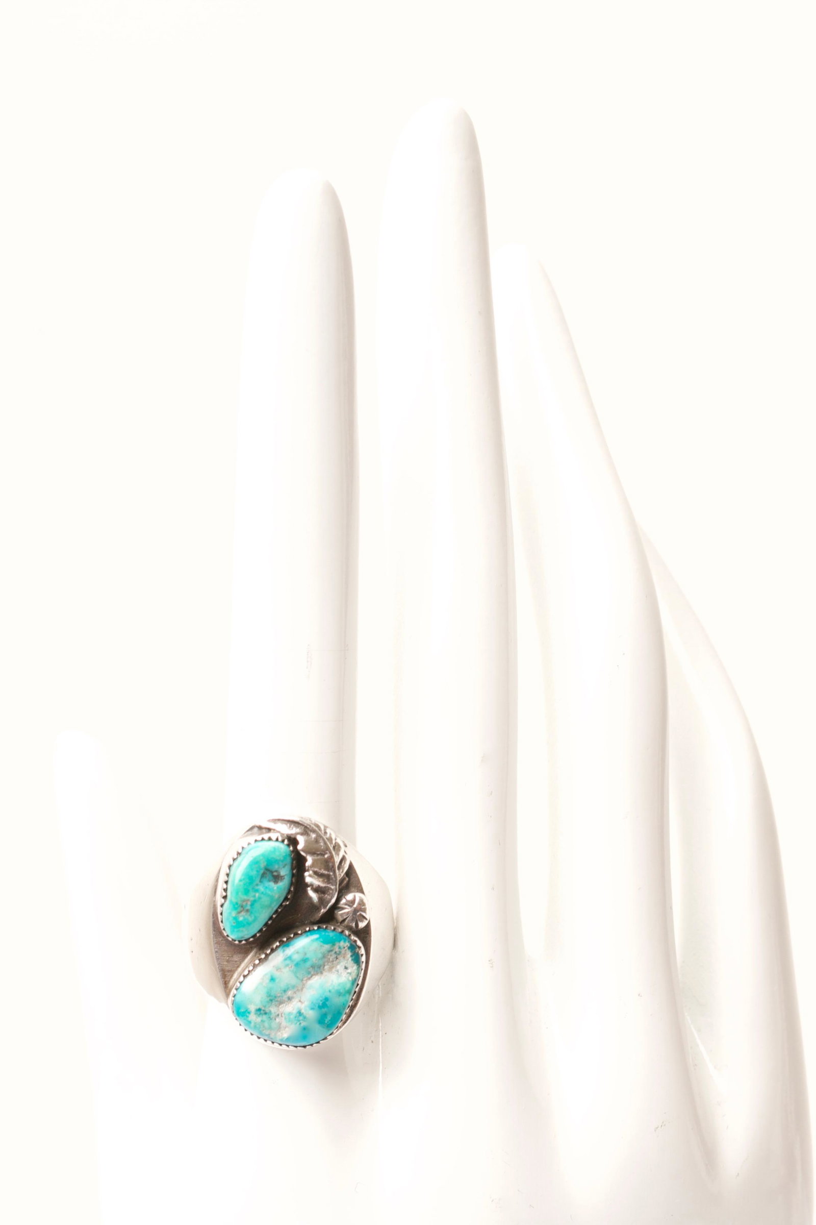 Vintage Navajo Sterling Silver and Turquoise Ring: Quantity: 1 Condition: Good Condition, Coloration difference between the two stones. Weight: 14.8g or approximately 0.52oz Ring Sizing: 9 1/8 (US & Canada) S (UK & Australia 60 1/4 (France & Russia)<