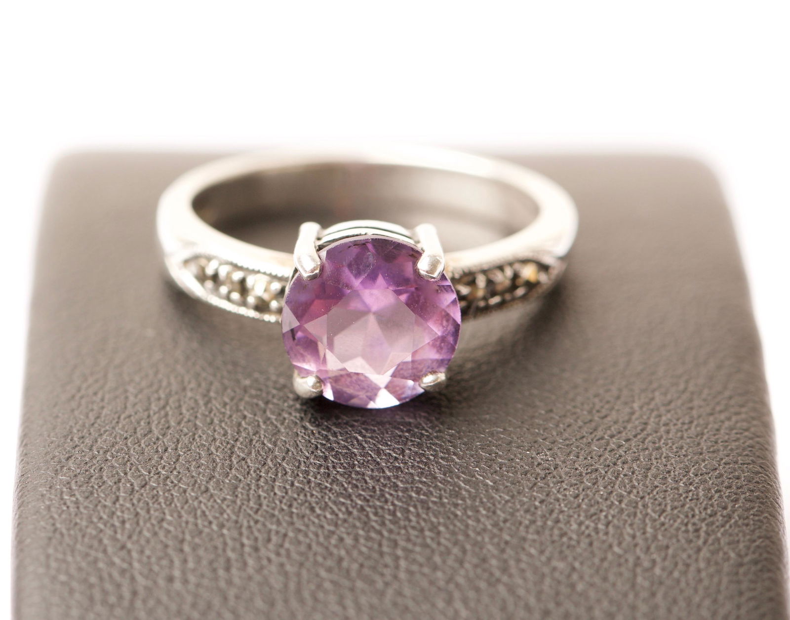 Sterling Silver, Amethyst and Marcasite Designer Ring (1 of 3)