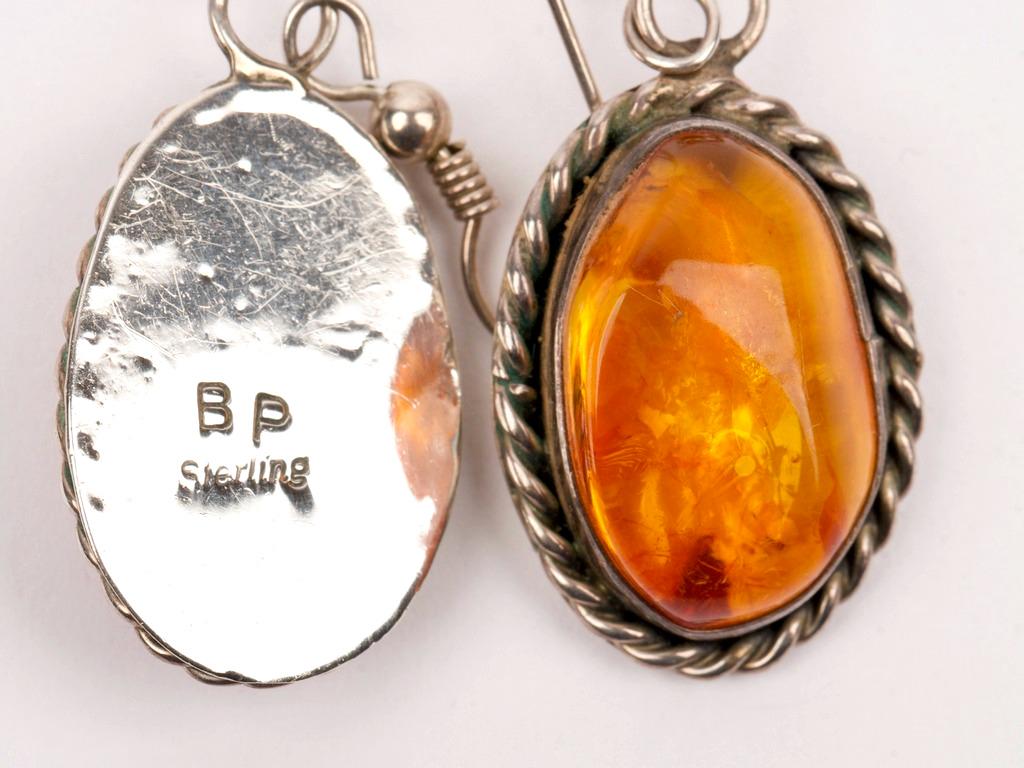 Amber & Sterling Silver Navajo Earrings (1 of 2)