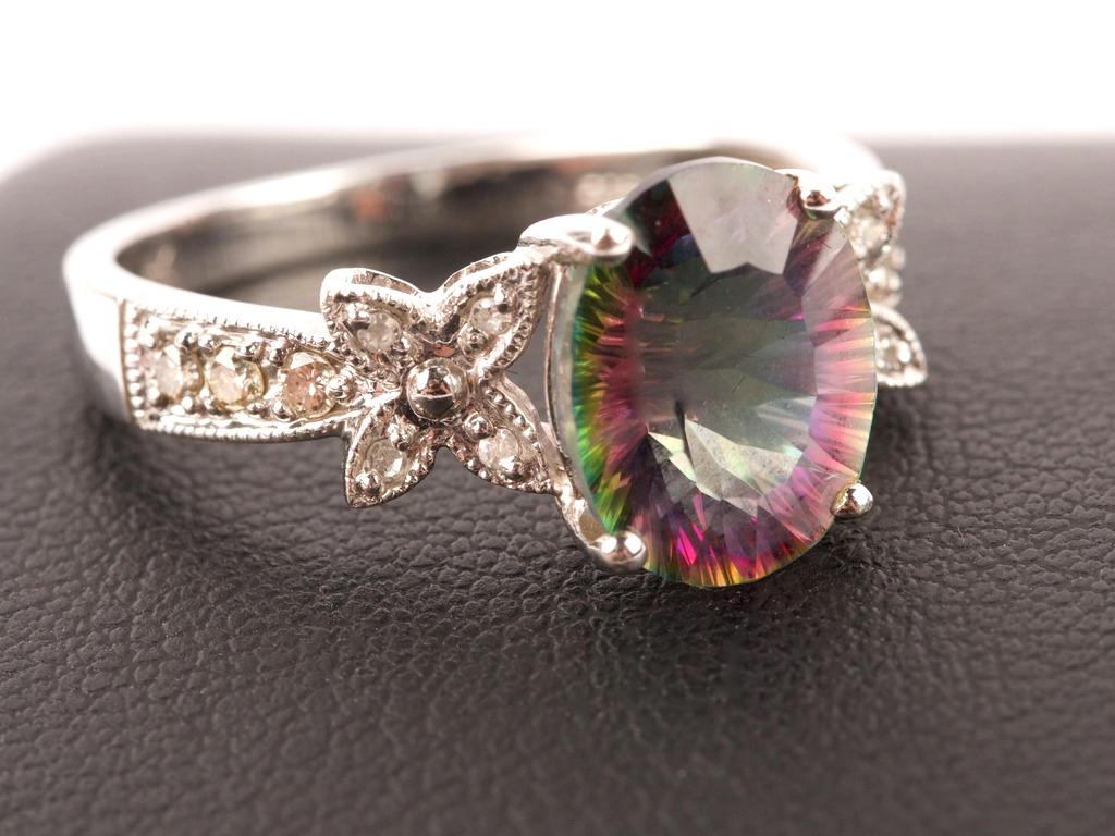 14K White Gold, Diamonds & Mystic Topaz Ring (1 of 3)