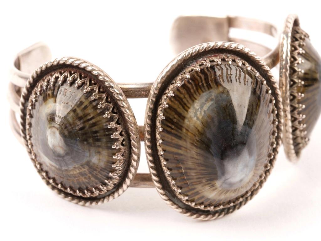 Sterling Silver and Natural Sea Shell Cuff Bracelet (1 of 2)