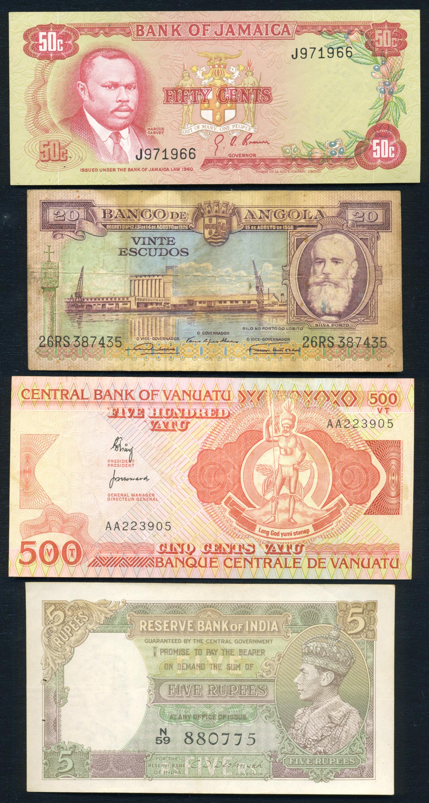 World Banknotes - Jamaica, Angola, Vanuatu & India (4) (1 of 2)