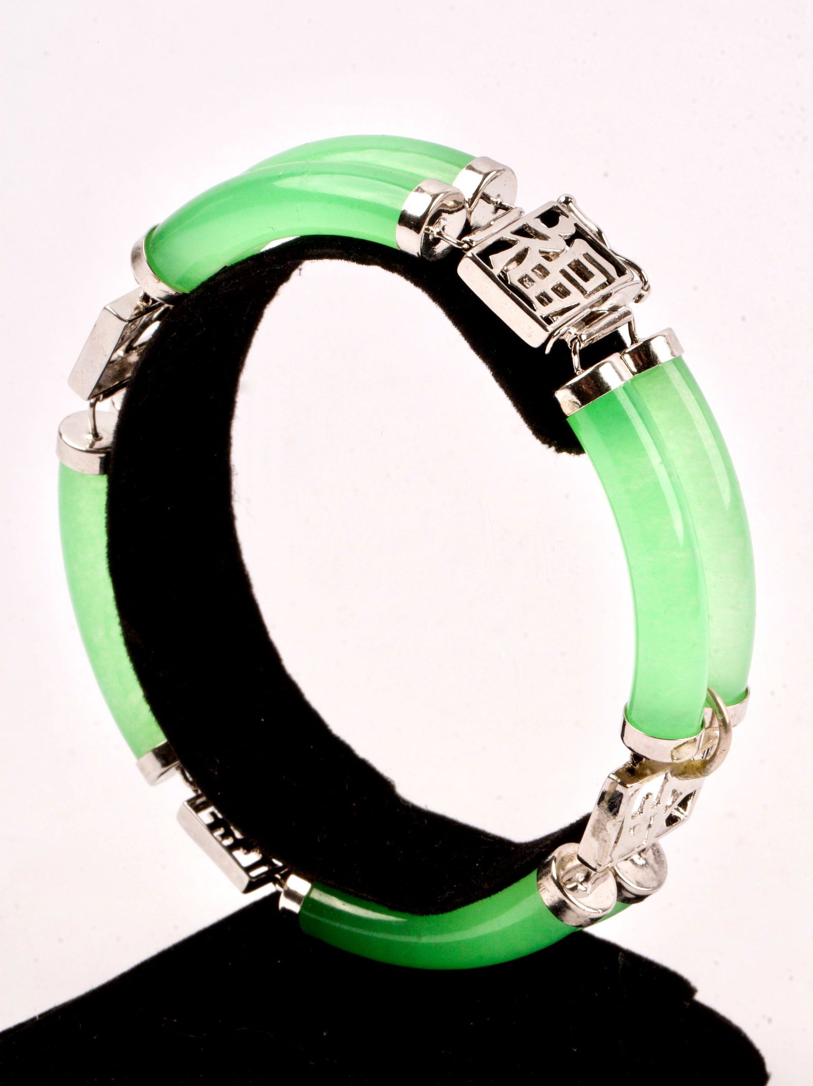 Silver-Plated and Tested Jadeite Bracelet (1 of 2)