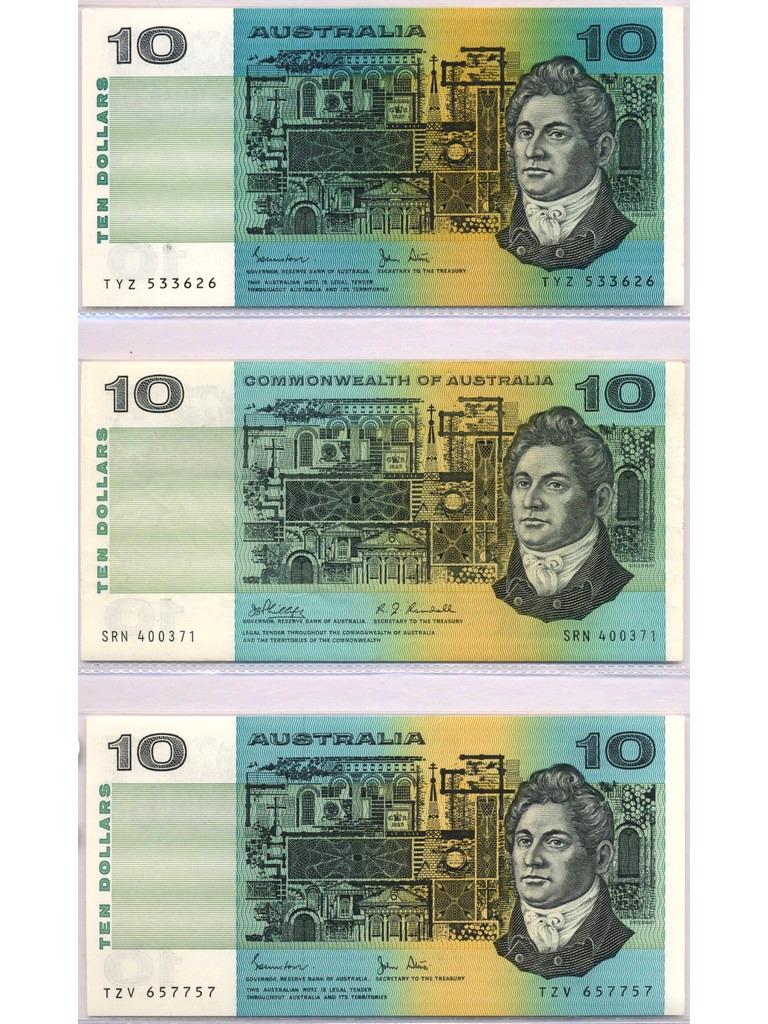 Three (3) Ten Dollar Banknotes - (1968 & 1983) (1 of 2)