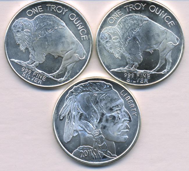 Three USA Buffalo Troy-Ounce Silver Bullion Coins (1 of 1)