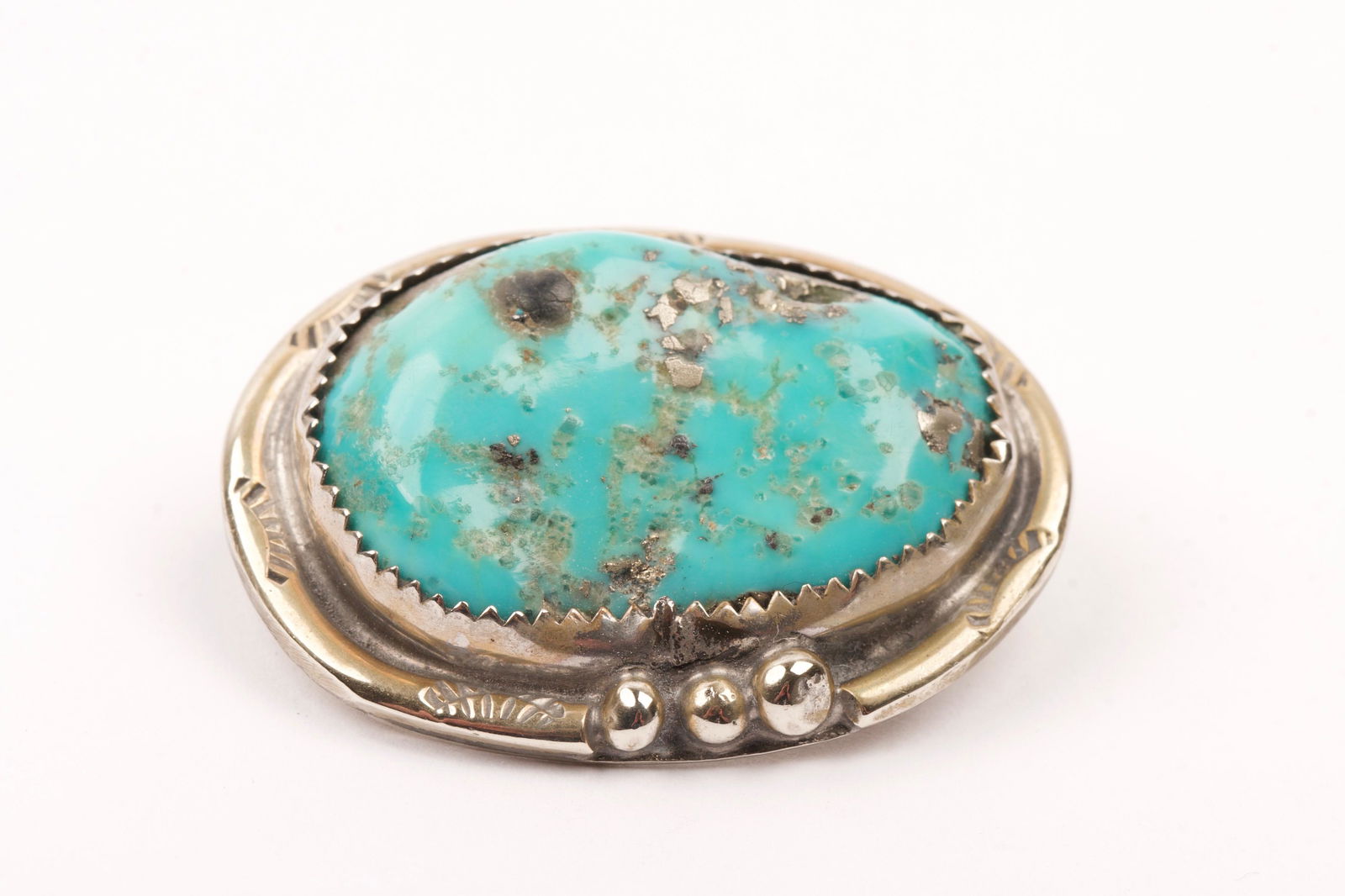 Turquoise and Silver Plated Brooch (1 of 2)